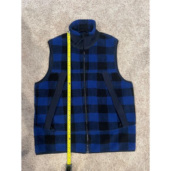 J Crew Nordic Sherpa Fleece Vest Terry Buffalo Check Blue Black Men's M (Fits L) - Picture 9 of 9